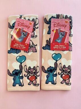 Disney Blue Stitch & Pink Angel Heart Balloon Hand Towels